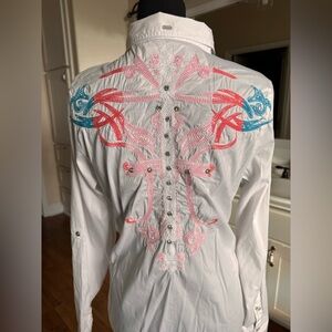 Roar Western Embellished White Embroidery Shirt